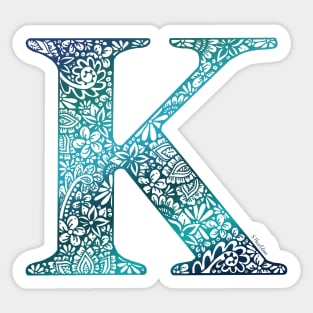 Floral Letter K - Dusk, capital letter Sticker